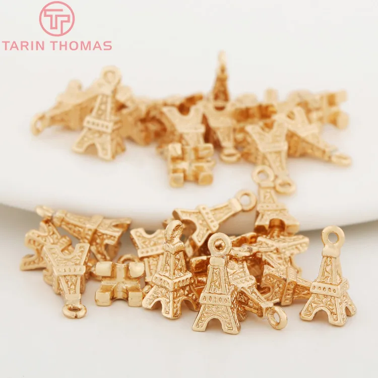(988)6PCS 5x10MM 24K Champagne Gold Color Plated Brass Eiffel Tower Charms Pendants High Quality Diy Jewelry Accessories