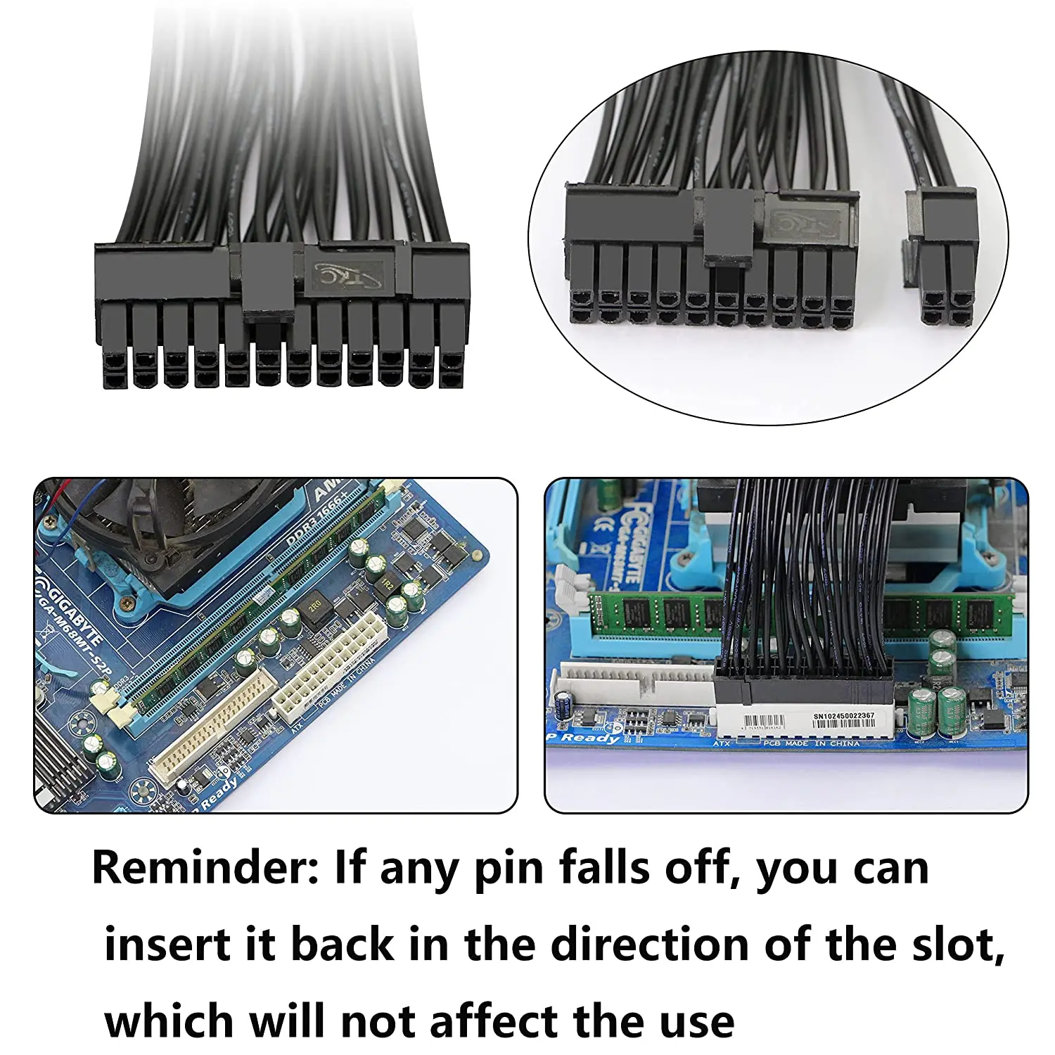 Fonte de alimentação dupla psu 24 pinos atx placa-mãe divisor cabo atx placa-mãe cabo de extensão psu fêmea para macho y cabo adaptador