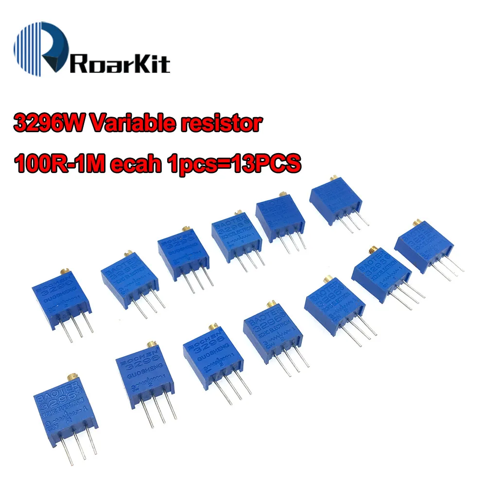 13Pcs/Lot 3296W Multiturn Trimmer Potentiometer Kit High Precision 3296 Variable Resistor kit 100R-1M ecah 1pcs=13PCS