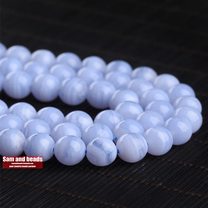 Top grade Natural Stone Blue Lace Agates Round Loose Beads 4 6 8 10 12 MM Diy Spacer Beads for Jewelry Making Accessories