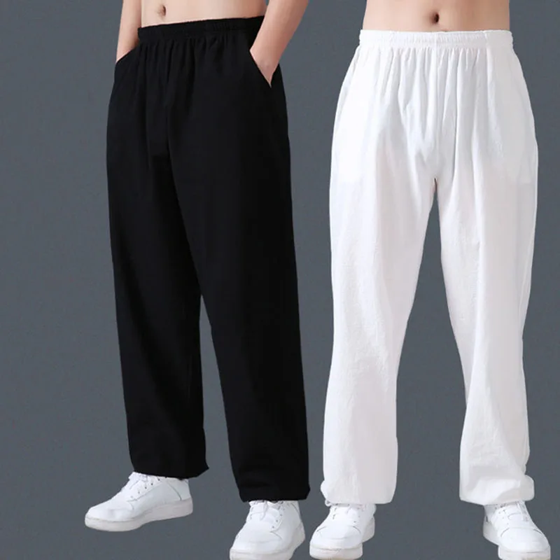 Kung Fu Pants Loose Cotton Linen Harem Lantern Pants Men's Wushu Tai Chi Clothing Martial Arts Summer Running Yoga Pants