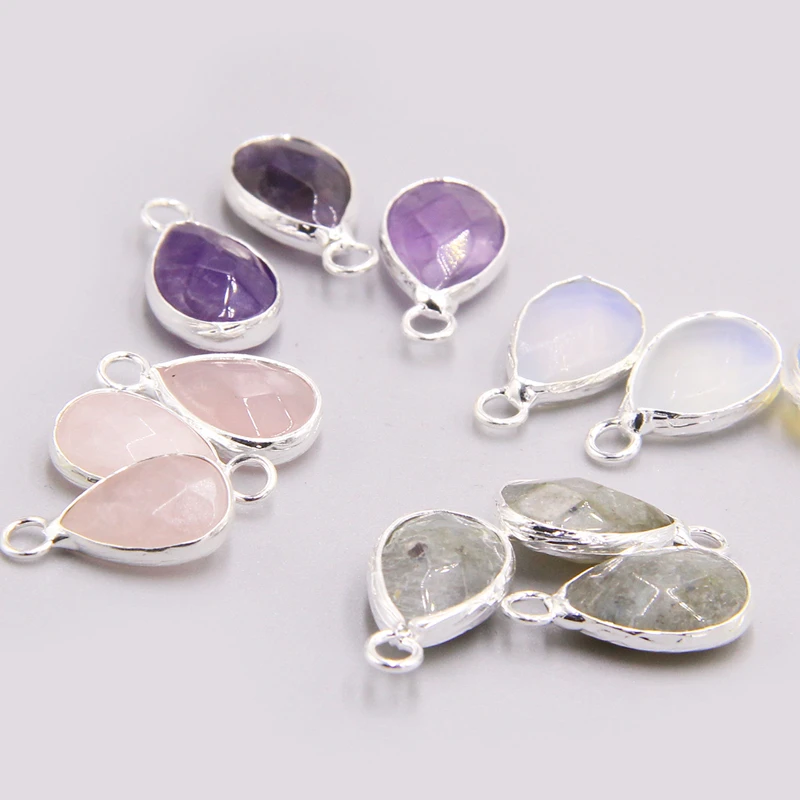 2pcs/set Natural Rose Quartzs Amethysts stone Pendants earring necklace Single Hole Water drop pendant charm for jewelry making