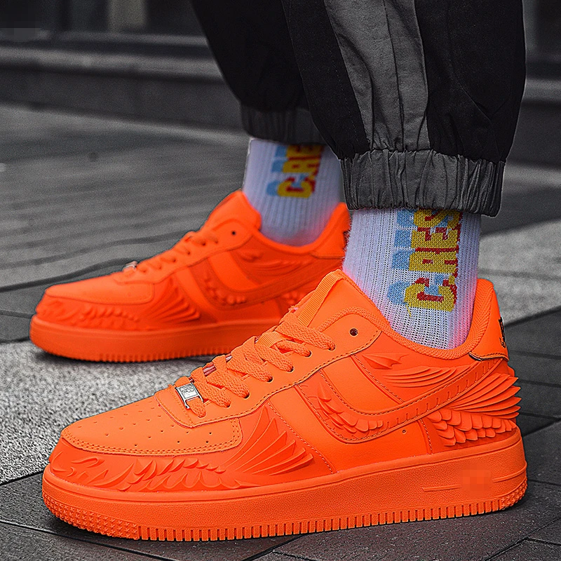 Zapatillas de deporte gruesas para hombre, zapatos informales con plataforma, color naranja, a la moda, de diseñador, para monopatín