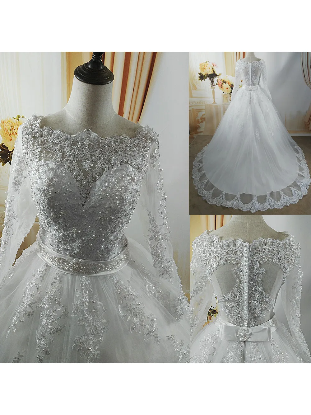 ZJ9131 2023 White Ivory Elegant Ball Gown Pearls Wedding Dresses for Brides Sweetheart With Lace Edge Plus Size