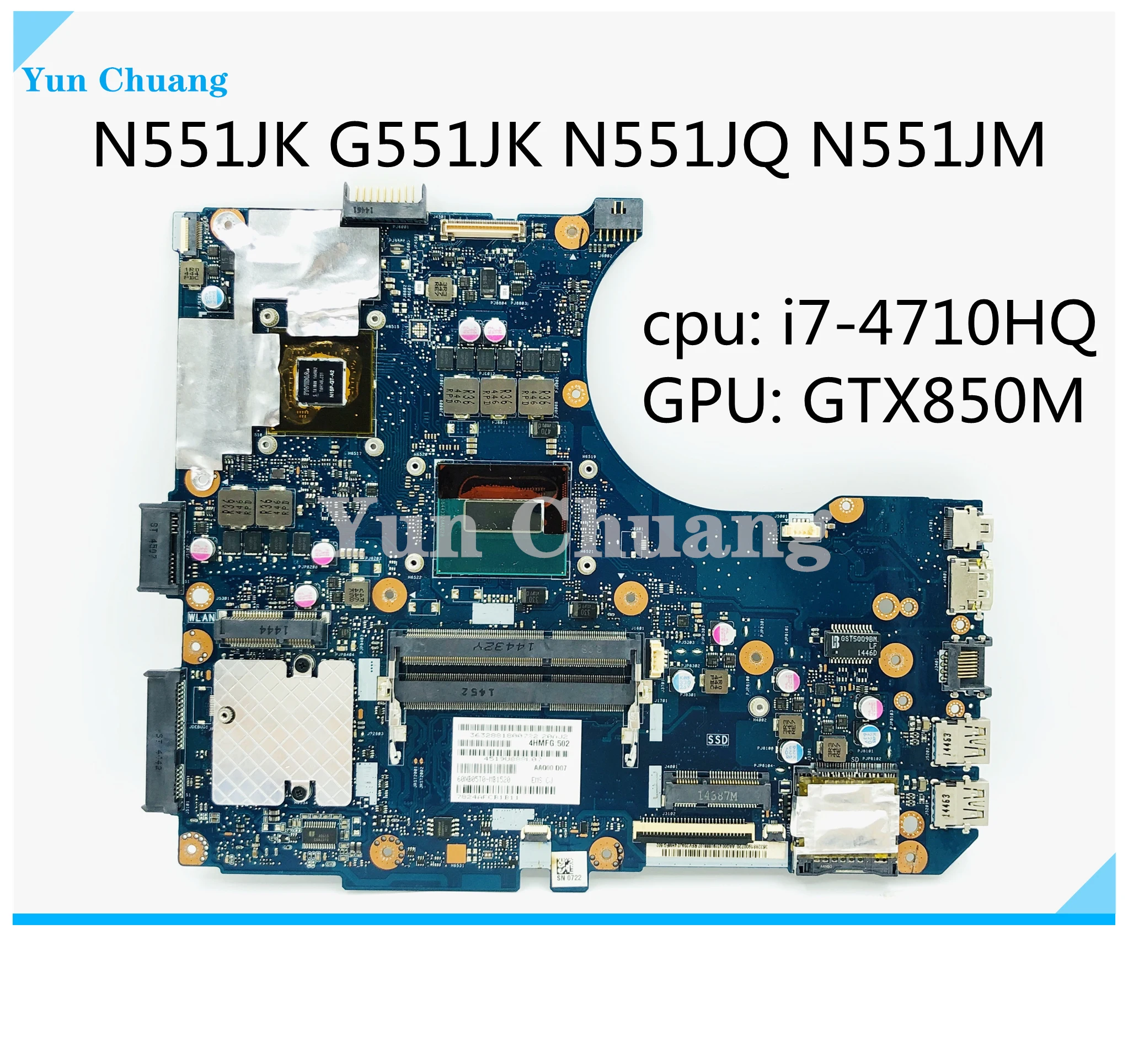 Carte mère pour Asus N551JK G551JK N551JQ N551JM N551J, pour ordinateur portable, Test original, I7-4710HQ CPU, GTX850M