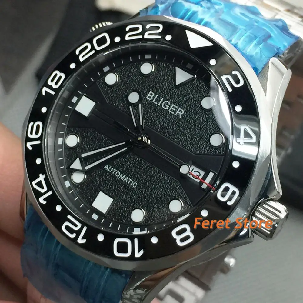 

BLIGER 41mm Men's luminous watch Sapphire Crystal Ceramic bezel Sterile Black Dial Date MIYOTA 8215 Automatic mechanical watch