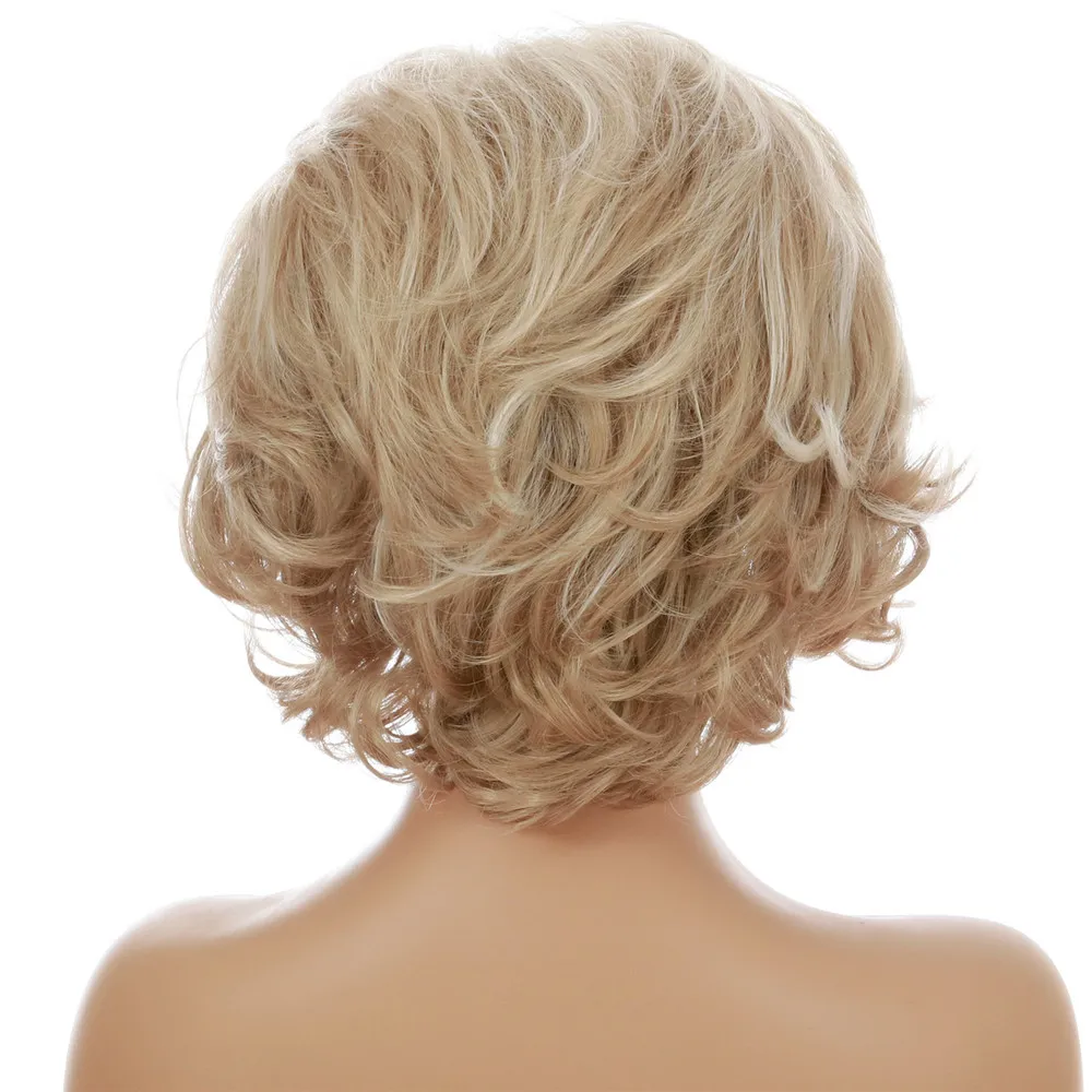 Short Blonde Nature Wavy Synthetic Wig Heat Resistant Fiber Wig With Bang Nature Looking Wig For Women Daily Party Use