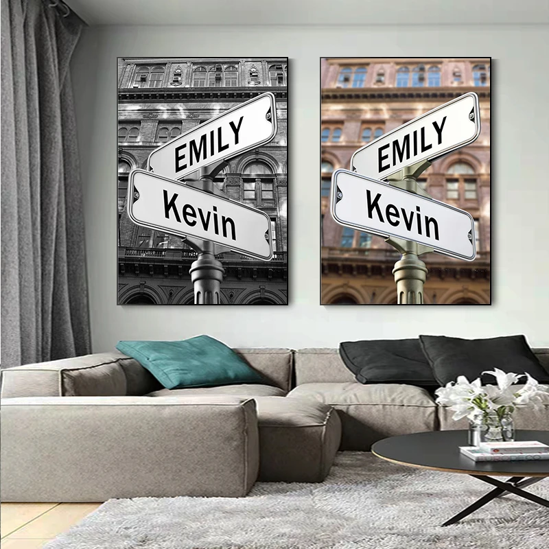 

Custom Canvas Painting Intersection Street Sign 6 Names Anniversary Wall Art Personalized Father's Day Gift Family Street Sign