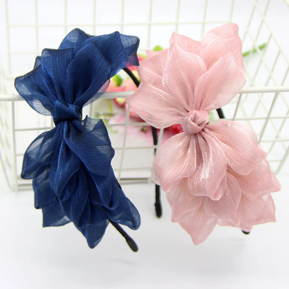 1pc Ribbon Big Bow Floral Shining Hair Band Women Hair Accessories Hair Hoop Black Pink Girls Flower Lace Bow Headband