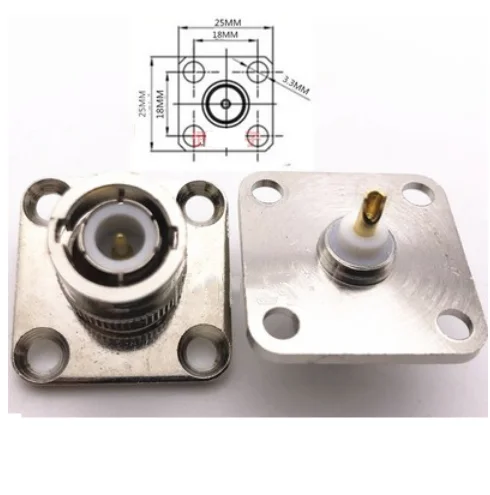 1pcs BNC Male Jack With 4 Holes Flange Panel 25*25 Chassis Mount Coaxial Solder Connector adapters