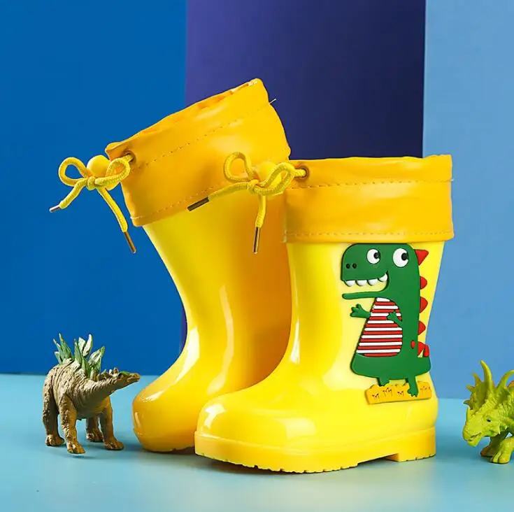 

Rain Boots Kids Girl Cute 3D Dinosaur Children's Boys Boots Plush Warm Ankle PVC Waterproof Toddler Water Shoes Rainboots