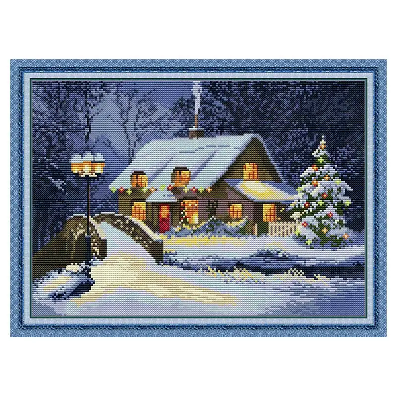 Christmas Eve in Town Counted Cross Stitch 11CT 14CT Printed Cross Stitch Set DIY Handmad Cross-stitch Kit Embroidery Needlework