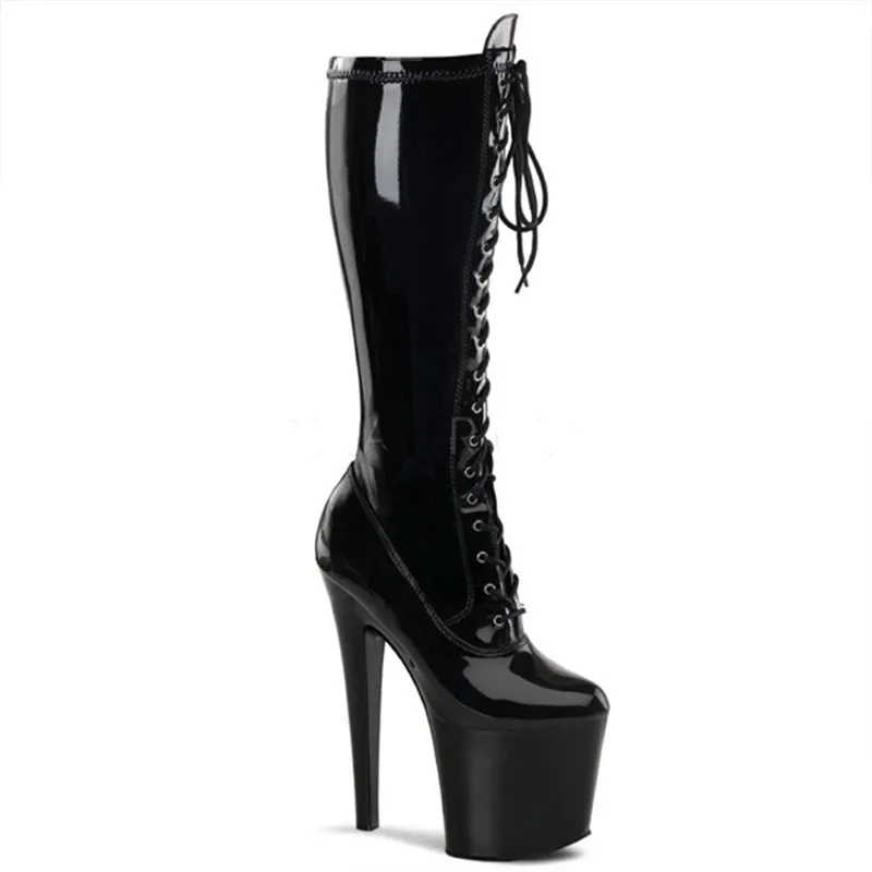 8 inch high heel boots for women, 20cm high heel zipper open-top model shoes, mid boot, sexy model stage and knee boots