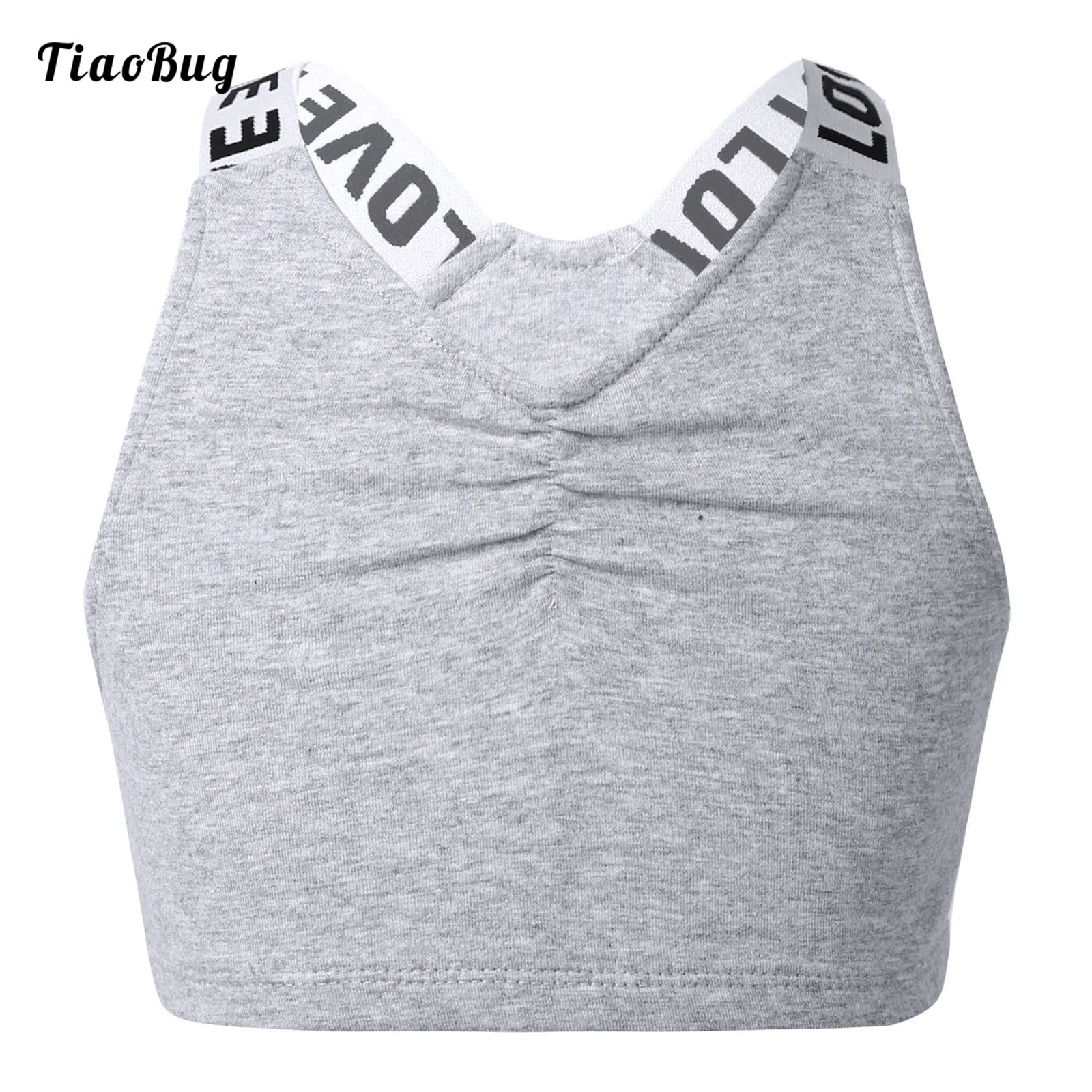 Summer Girls One Piece Cotton Sport Crop Top Sleeveless Racer Back Letter Printing Vest For Running Yoga Fitness Jogging