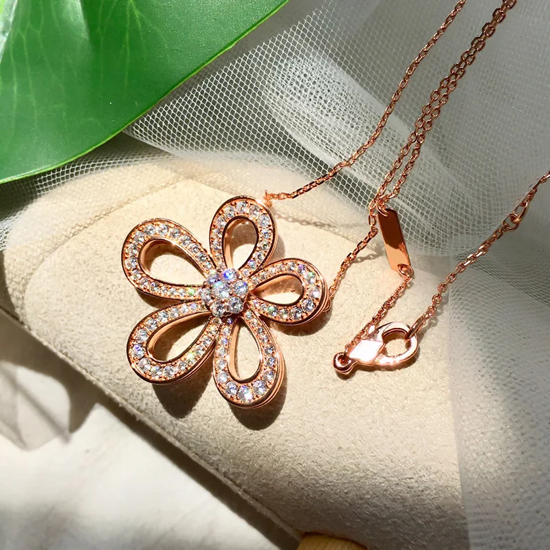 High Quality New Cute Style CZ Diamond Large Flower Necklace For Women Fashion Jewelry