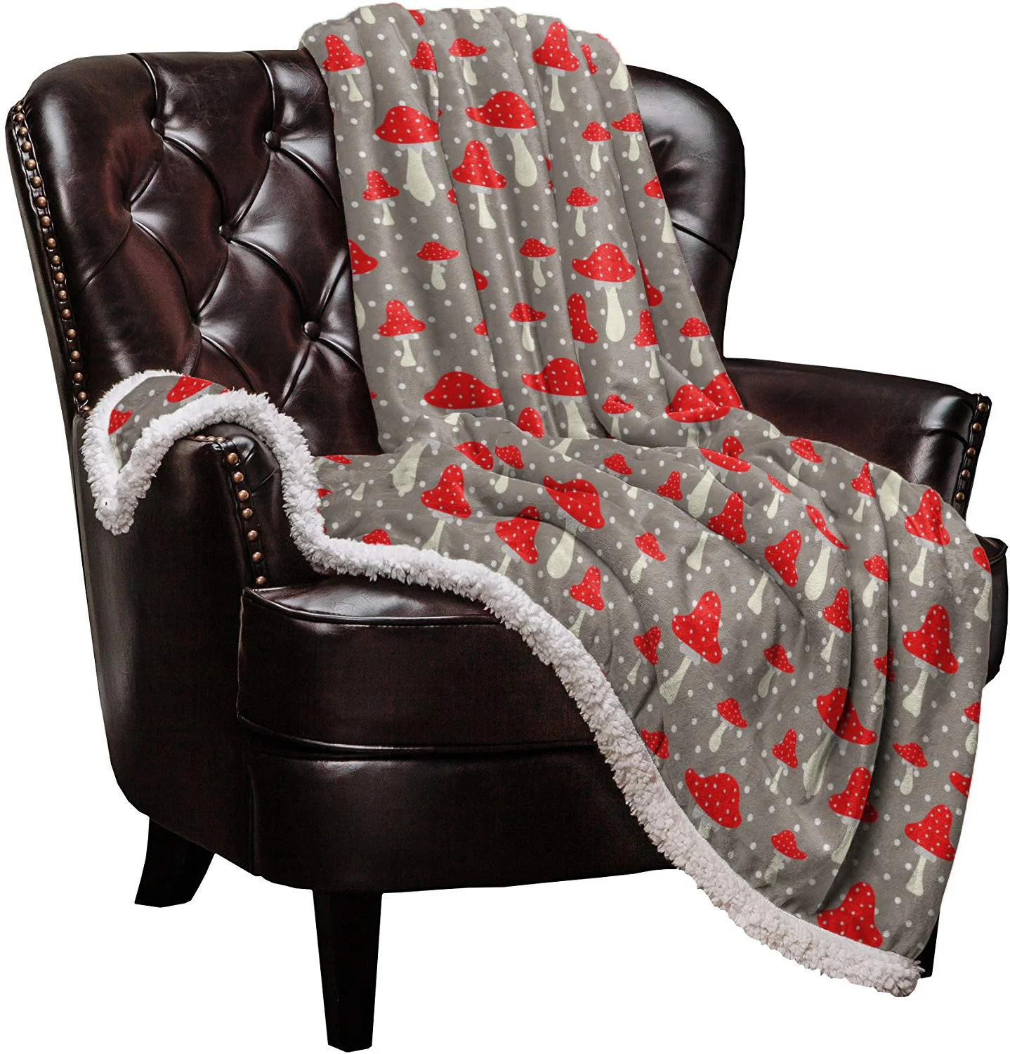 Red Mushroom Round Spots Fleece Blanket Warm Cashmere Blanket Office Sofa Supplies Blankets for Beds