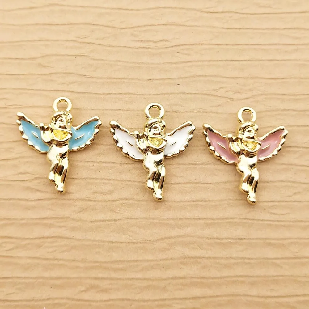 10pcs Wing Angel Charm for Jewelry Making Enamel Earring Pendants Keychain Accessories Diy Craft Supplies Alloy Metal