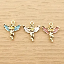 10pcs Wing Angel Charm for Jewelry Making Enamel Earring Pendants Keychain Accessories Diy Craft Supplies Alloy Metal