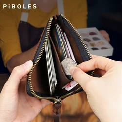 Monedero de cuero de vaca para hombre y mujer, cartera pequeña hecha a mano, monedero de cuero genuino