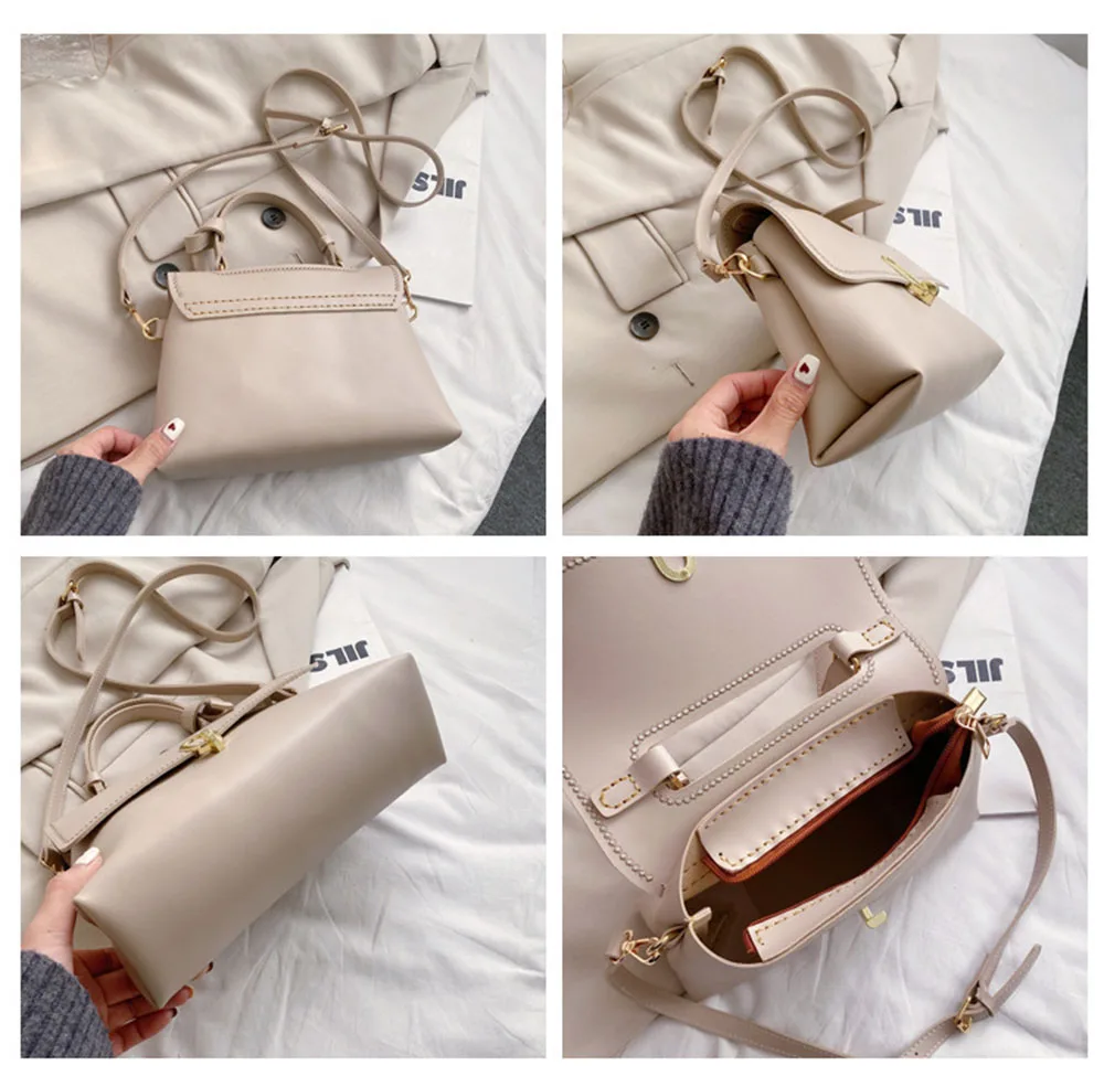 Fashion Women Shoulder Handbag Solid Color Messenger Small Square Bag Handmade Customized DIY Material Set for Hand Sewing Bag