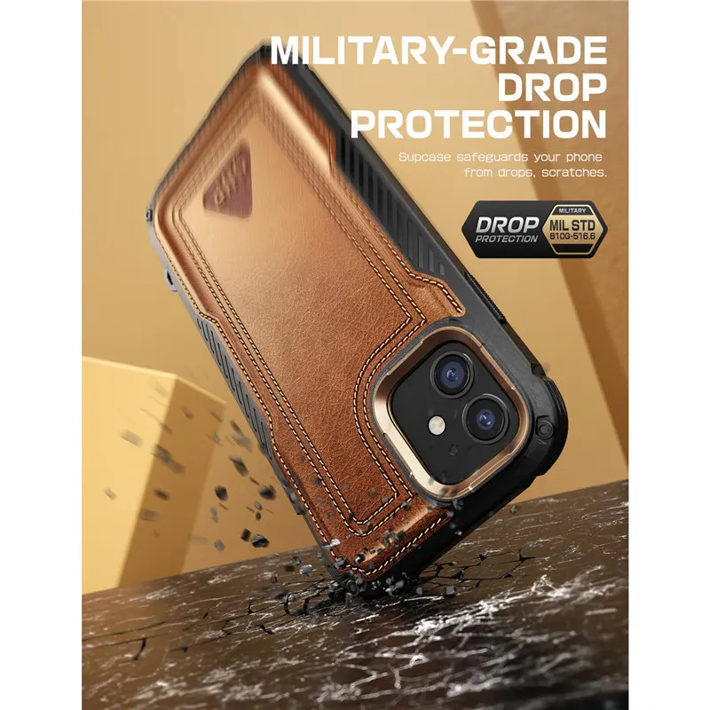 For iPhone 12 Case For iPhone 12 Pro Case 6.1 inch SUPCASE UB Royal Full-Body Rugged Leather Case With Built-in Screen Protector