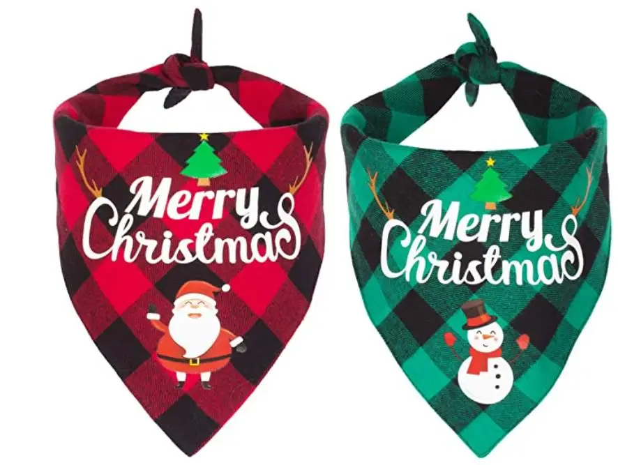 

Dog Bandana Apparel Christmas Classic Plaid Pet Scarf Bibs Kerchief Merry XMAS Santa Snowman Print for S M L Animal Cotton 50pcs