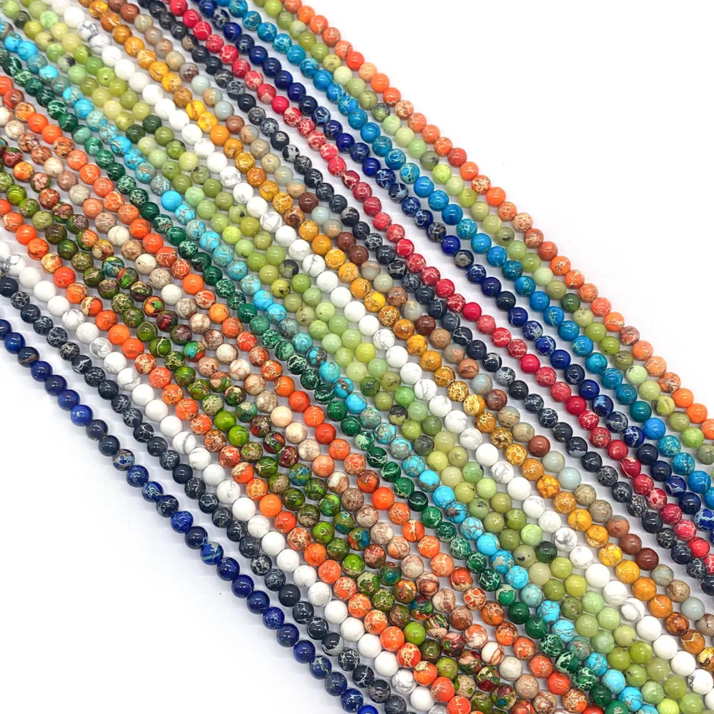 1 Strand Round Shaped Natural Semi-precious Stone Turquoise Loose Beads Strand 4 mm Sizes 24 Colors DIY for Making Necklace