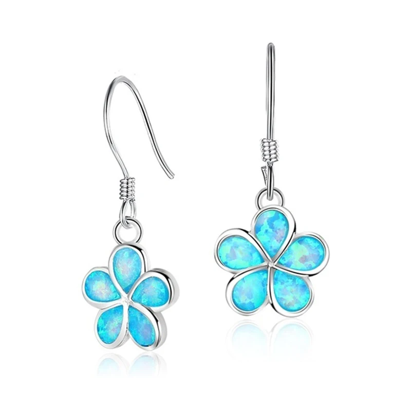 Fashion Flower Imitation Blue Fire Opal Plant Pendant Necklace Earrings For Women Wedding Jewelry Accessories Set Drop shipping