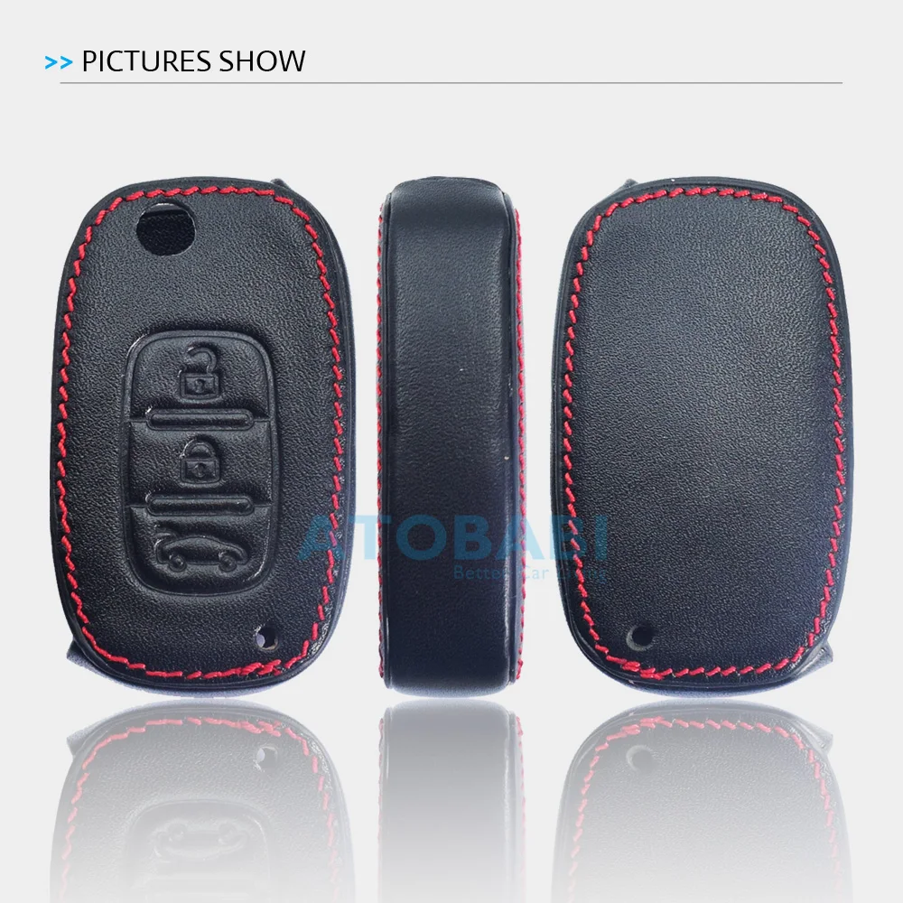 Leather Car Key Case Folding Keychain Holder Remote Cover Skin For LADA Sedan Largus Kalina Granta Vesta X-Ray XRay For Renault