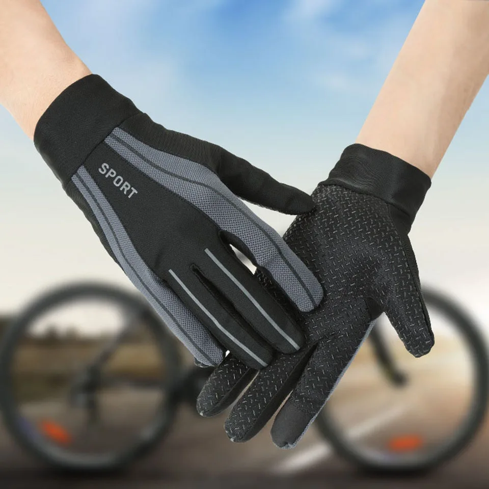 Cycling Gloves Full Finger Mesh Ice Silk Stitching Gloves Breathable Sweat Anti-Slip Motorcycle Bike Outdoor Fishing Gloves