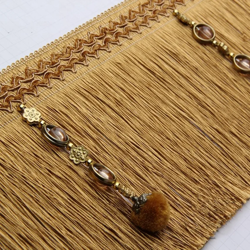 12M/lot 16cm Wide Bead Curtain Trims Long Tassel Fringe DIY Sewing Stage Sofa Cushion Decorative Lace Ribbon Curtain Accessories