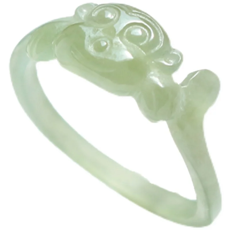 Natural hetian white jade ring handmade zodiac monkey sculpture simple jade ring, men party wedding jewelry gift rings for woman