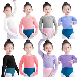 Girls Ballet Dance Top Long Sleeve Knitted Cardigan Sweater Pullover Cropped Sweater With Finger Hole Soft  Warm Up for Leotards