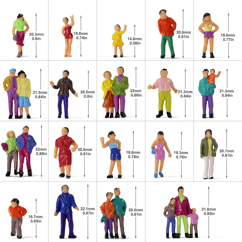 100 Stück HO-Maßstab bemalte Figuren Menschen Modellmaßstab 1:87 Modelleisenbahn Passagiere sortierte Pose