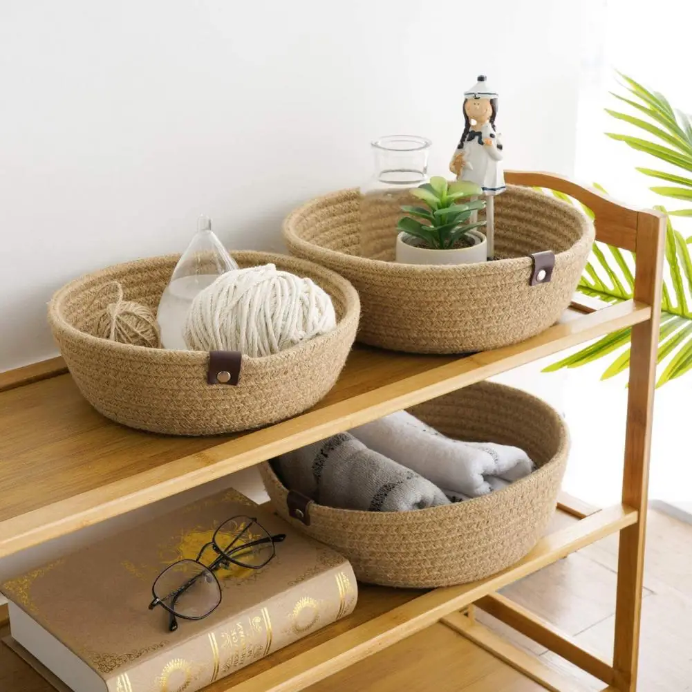 1 Set Cartoon Animals Hand Woven Storage Basket with Handle Flax Woven Storage Box Sundries Storage Box Laundry Baskets