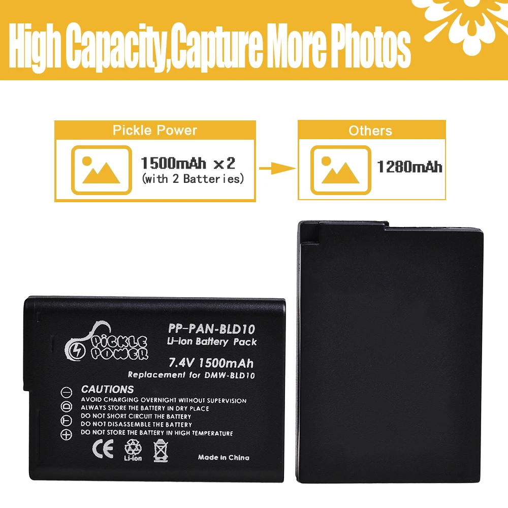 Pickle Power Camera Digital Battery1500mAh DMW-BLD10 BLD10 BLD10PP for Panasonic DMC GF2GK GF2 G3 GX1 DMC-GF2 camera battery