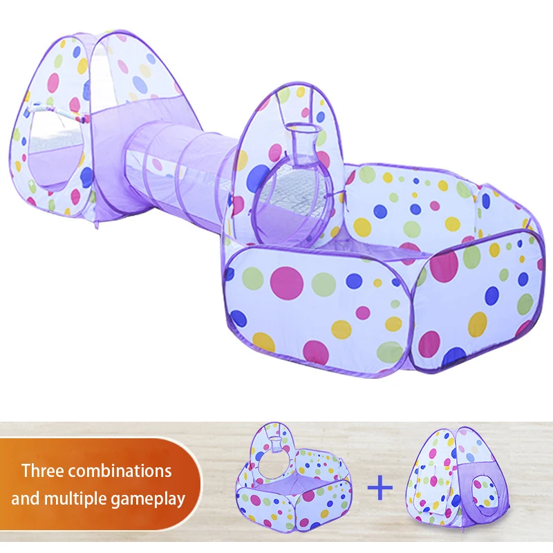 IMBABY Baby Playpen Foldable 3 In 1 Baby Tunnel Toy Tent & Baby Balls Pool Kids Indoor Crawling Play House Children's House Tent