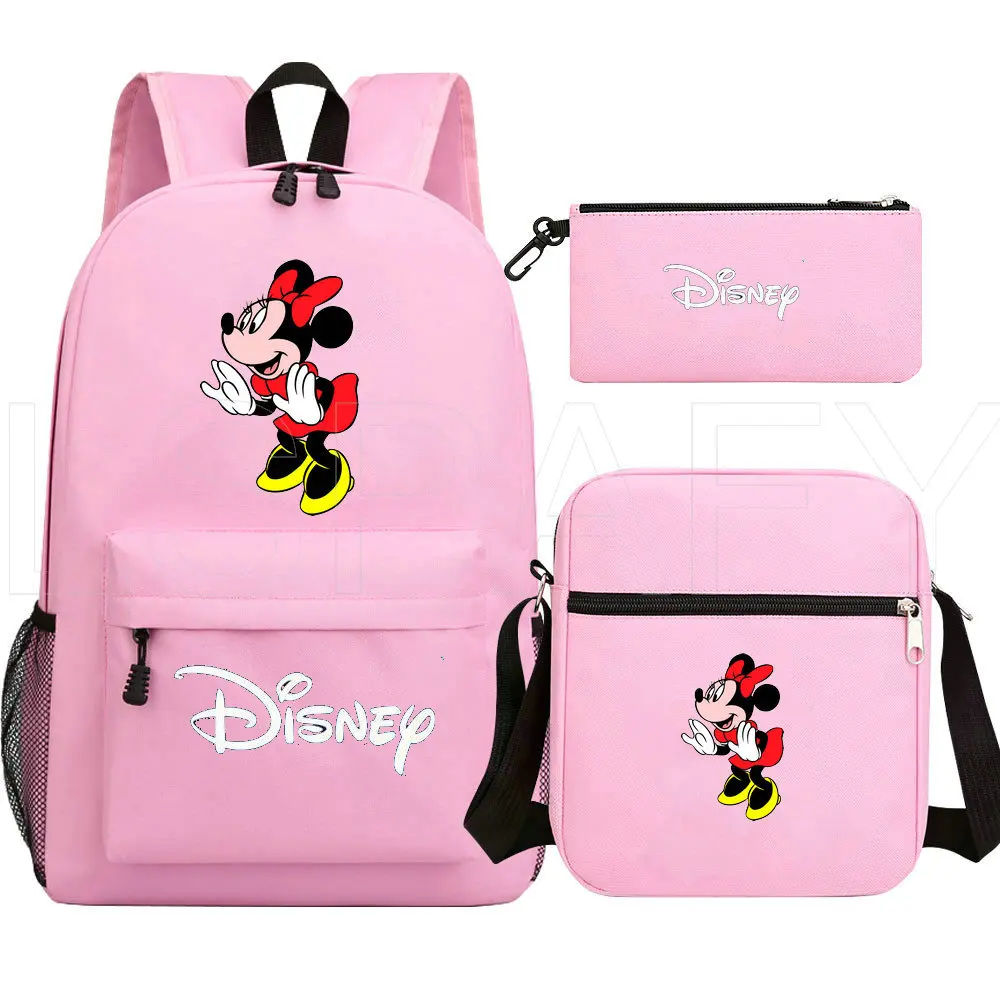 Girls Minnie Mouse Backpack 3 Pcs Set Students Anime School Bags Kids Cartoon Knapsack Teens Laptop Rucksack Bagpack Mochila