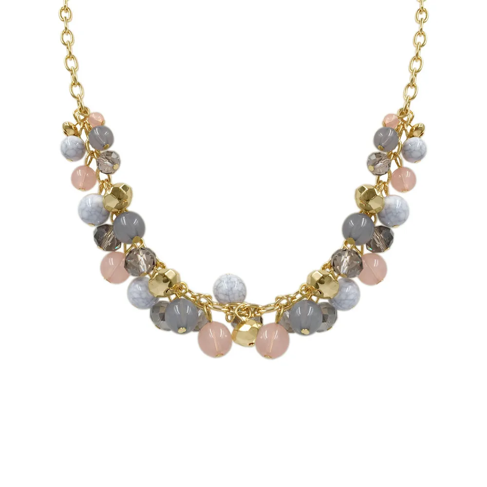 Office Lady Gold Color Plating Marble Ball Grey Pink Acrylic Ball Dangle Around Statement Necklace For Women Elegant Anniversary