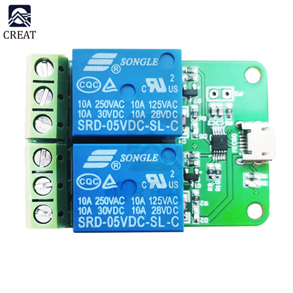 Dual Channel USB Relay Module HID Drive-free Micro Overcurrent Protection Relay Diode Freewheeling Protection  Relay Module 5V