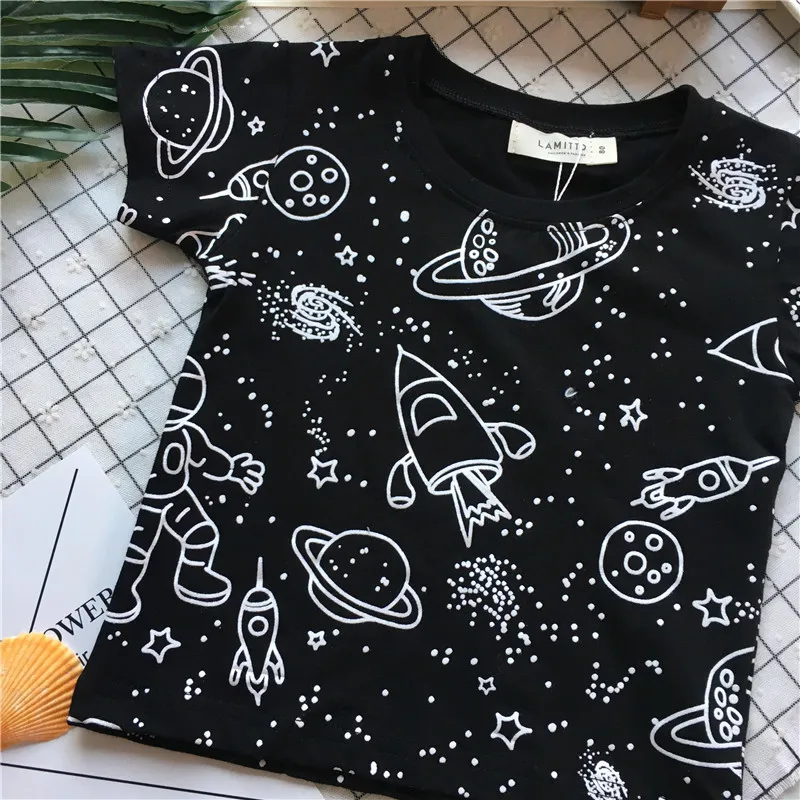 Tonytaobaby Summer New Boys and Girls Rocket Black T-shirt Cotton Short Sleeve