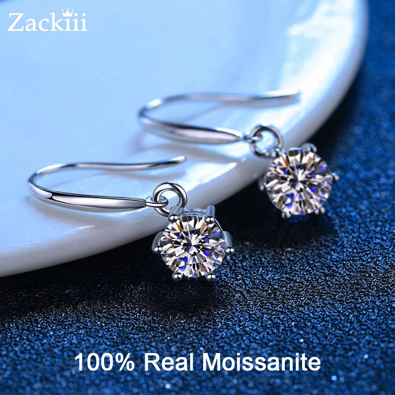 

Sterling Silver Diamond Earring Classic Round Cut Moissanite Ear Hook Earrings D Color VVS1 With GRA Certification Women Jewelry