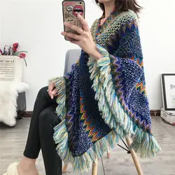 Swyivy Pullover Women Knitting Poncho Capes Autumn New 2020 Female Fashion Bohemian Poncho Cloak Tassel Winter Clothing