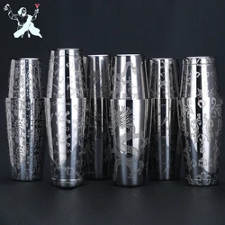 550ml/850ml Creative Engraving Shaker 304 Stainless Steel Cocktail Shaker Professional BartendeBoston Bar Shaker Bar tool