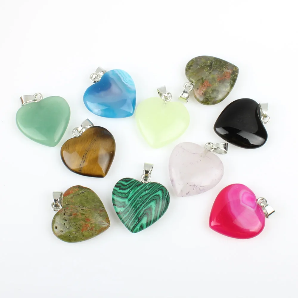 5Pcs/Pack Natural Stone Semi-precious Pendants Heart Shape 10 Colors Handmade DIY Necklace Jewelry Accessories 20*22*6mm Size