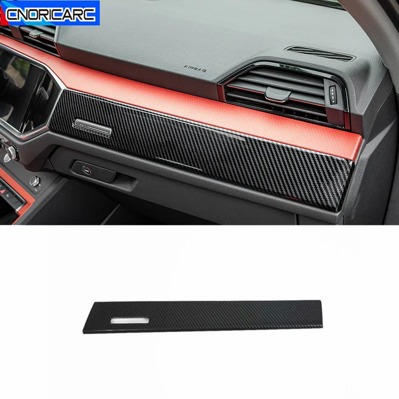 Car Styling Dashboard Panel Decoration Cover Trim For Audi Q3 2019-2022 LHD Carbon Fiber Color Interior Modified Accessory Strip