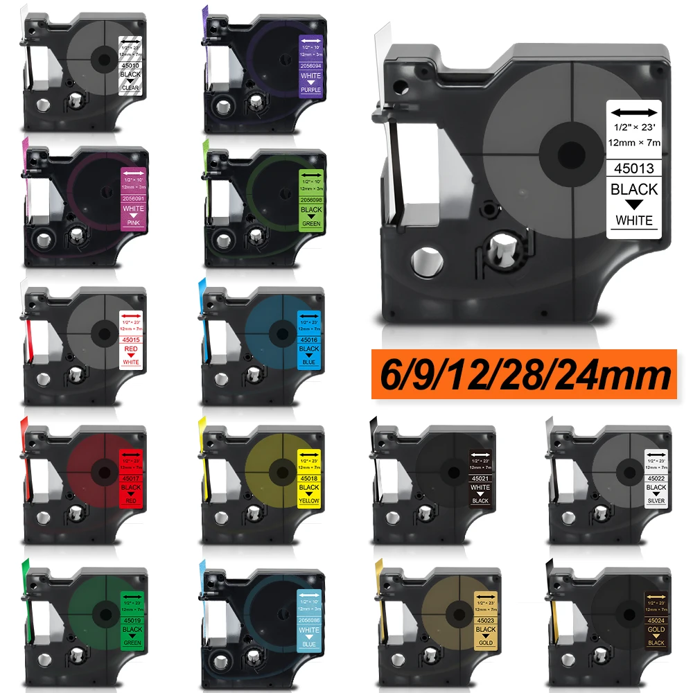 6/9/12mm 45013 40913 43613 etykiety D1 taśma do DYMO 45010 45016 45018 etykiety nadające się do obsługi Dymo LabelManager 160 280 maszyna do