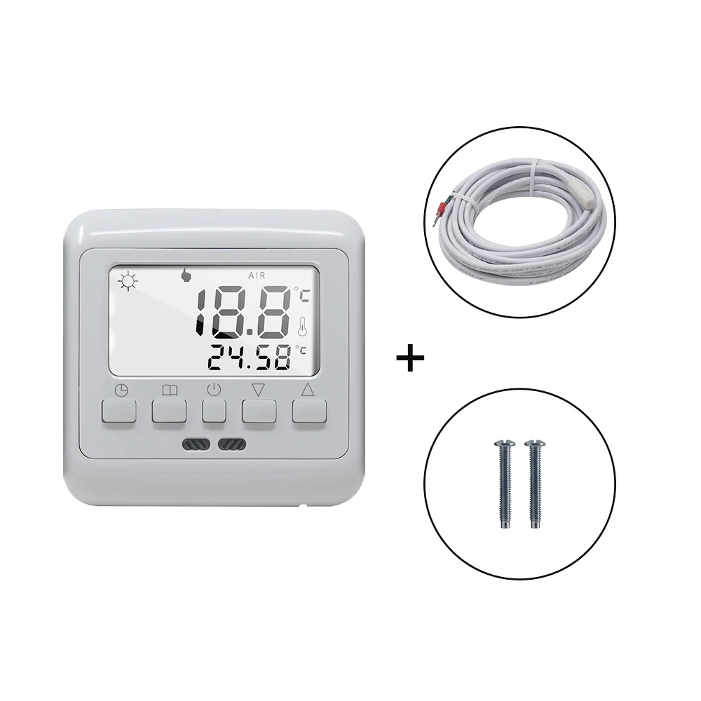 Floor Heating Thermostat Weekly Programmable Room Temperature Controller Regulator White LCD Backlight with NTC Sensor