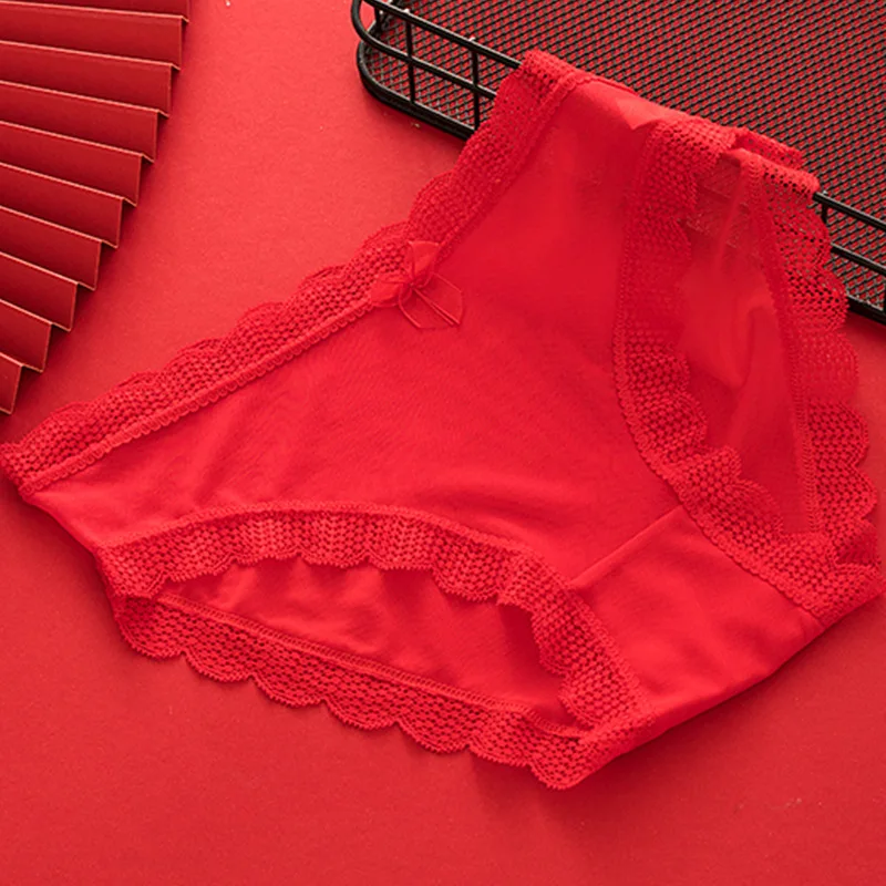 Girls Underwear 4pc/lot lace panties soft Briefs low waist Young Girl teenagers lovely red Pants children students