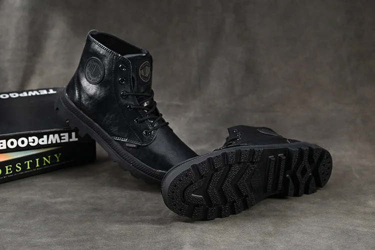 New PALLADIUM Classic All Black Men Women Leather High Upper Boots For Female Slip-Resistant Bottom Casual Walking Shoes 35-45